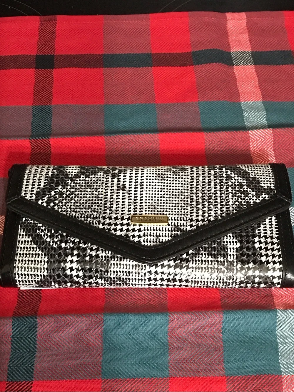 Brahmin Black & White Snake-Print Envelope Clutch